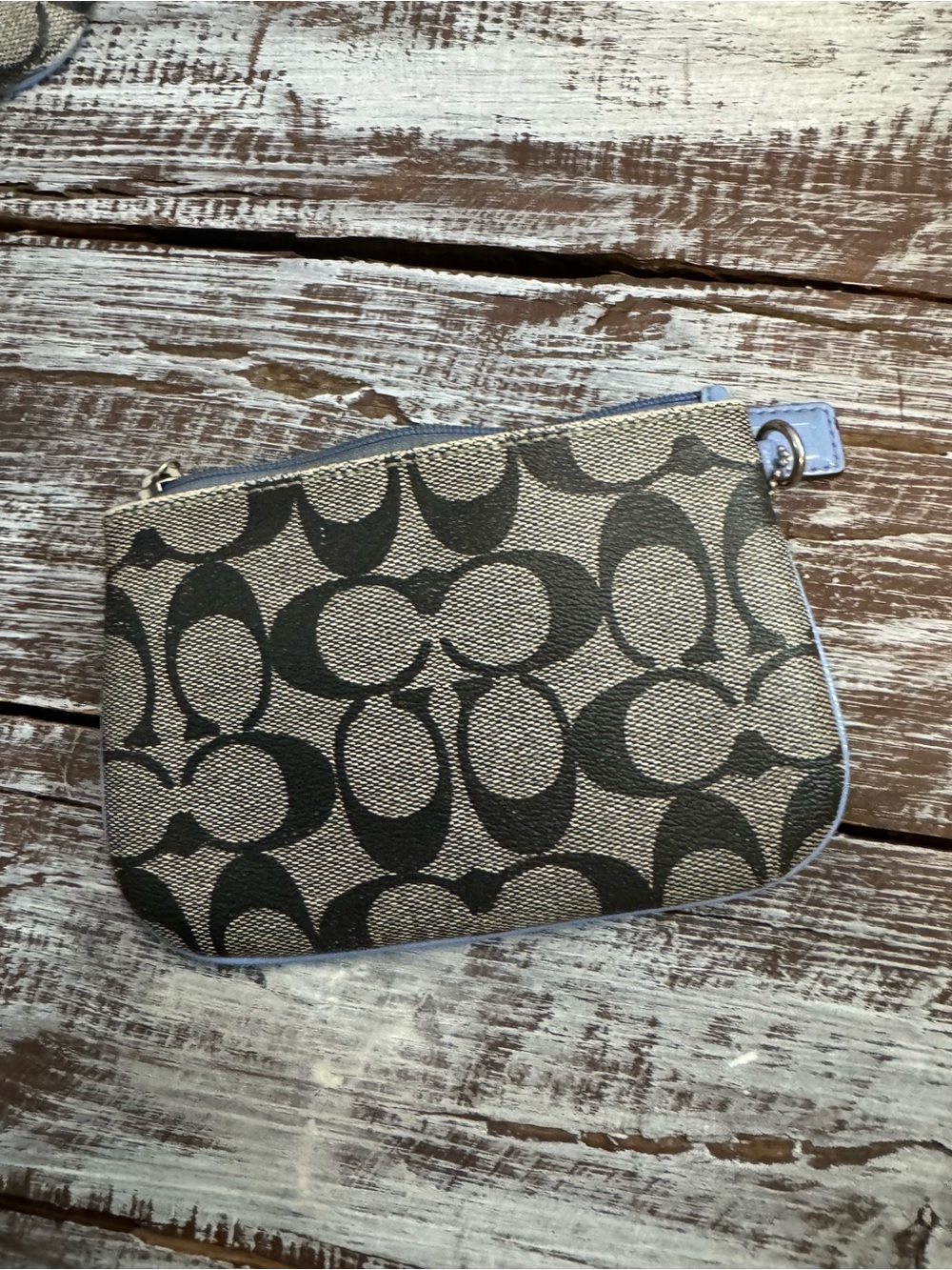 Coach Signature Tote with Blue and Cream Stripe with Wallet & Change Pouch - Picture 5 of 16